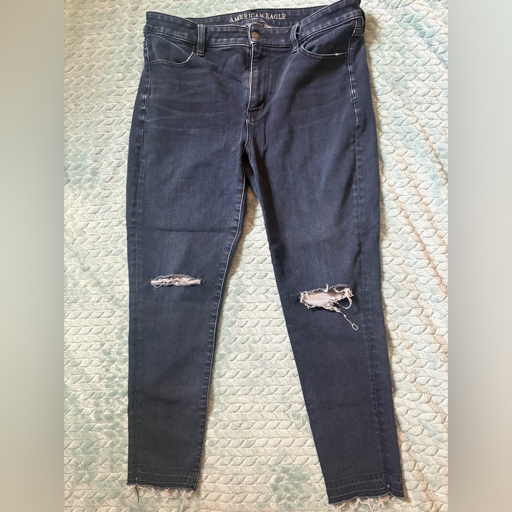 American Eagle Outfitters Dark Blue Distressed Skinny Jeans